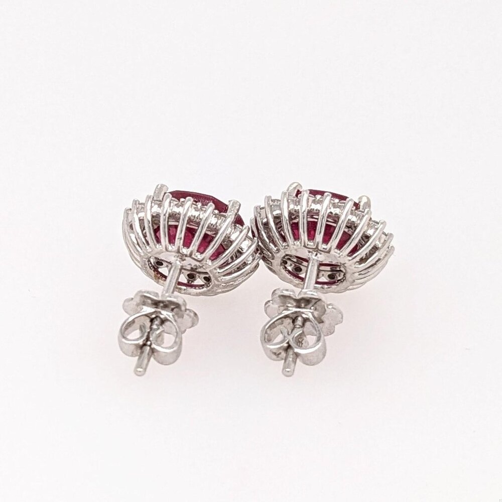 Madagascar Ruby Earrings in Solid 14K White Gold with Natural Diamond Halo - Picture 10 of 10